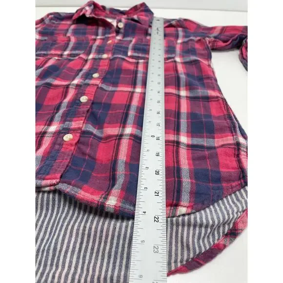 Mossimo Supply Button Up Pink Plaid‎ Shirt Top Blouse Elbow Patch S Country Gorp - Picture 7 of 9
